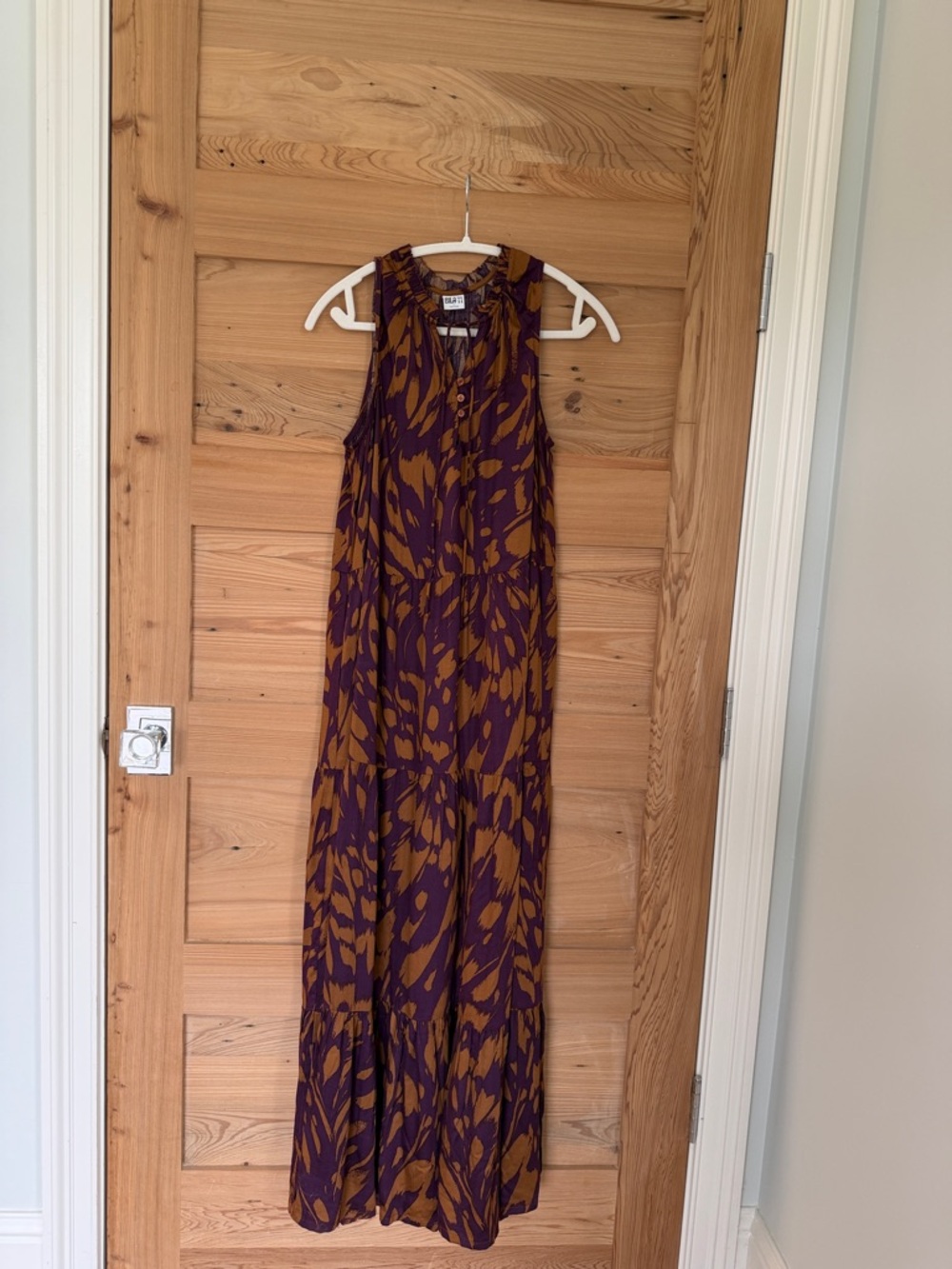 Boho Sleeveless Maxi Dress | Purple & Brown Print | Flowy Tiered